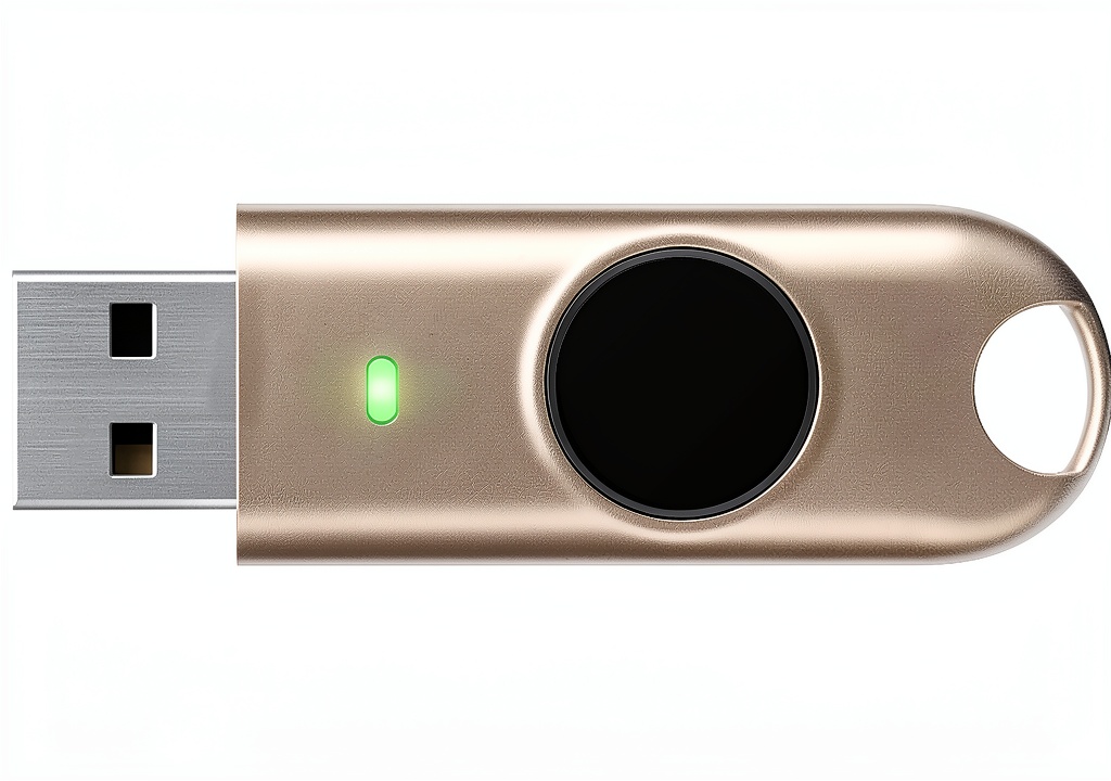 User inserting BioPass FIDO2 K27 into a laptop USB port