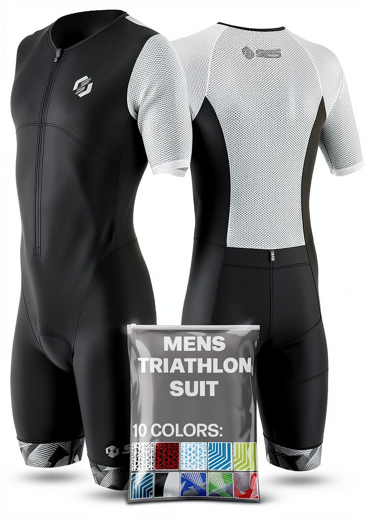 Mens triathlon suit in black polyester fabric