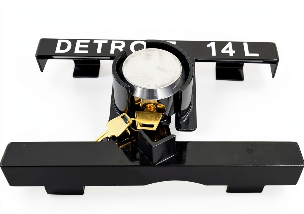 Detroit Diesel security lock installed on a laptop in an office setting