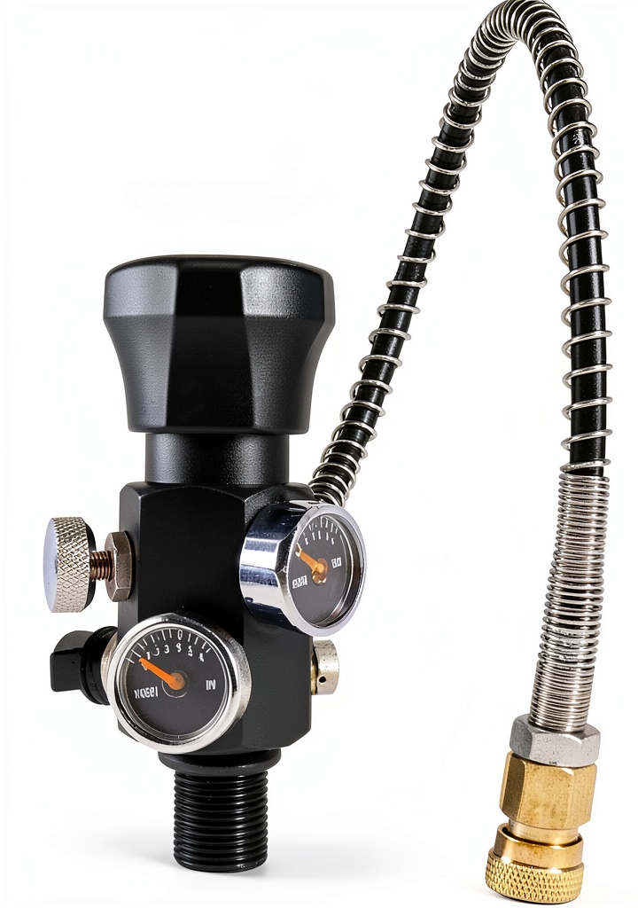 Owfeel DIN valve gauge installed on a scuba tank