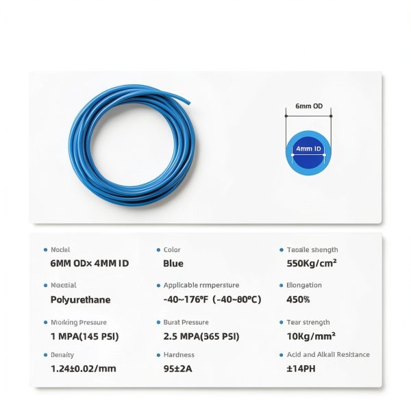 Pneumatic Tubing CGELE Blue PU Air Hose 6mm OD 4mm ID 12m-0