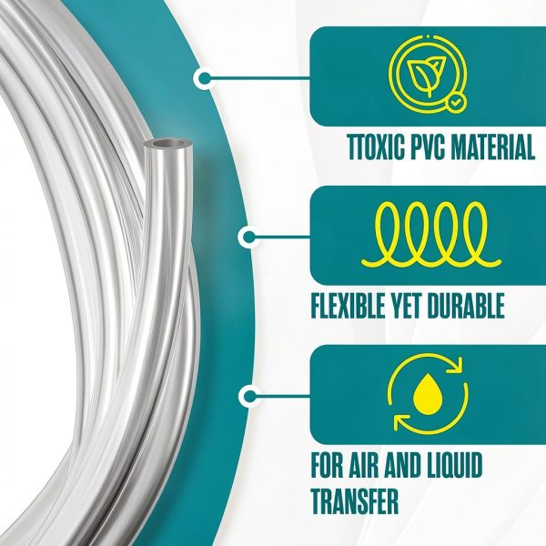 Houseables 1/4 Tubing, Clear Tubing, Clear Hose, 1/4” ID x 3/8” OD, 100FT, Plastic Tube, Vinyl Hose, Flexible, PVC, Food Grade, Industrial Flex Pipe For Water, Brewing, Beverage Pump, Homebrew, Siphon-3